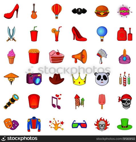 Costume fun icons set. Cartoon set of 36 costume fun vector icons for web isolated on white background. Costume fun icons set, cartoon style