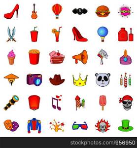 Costume fun icons set. Cartoon set of 36 costume fun vector icons for web isolated on white background. Costume fun icons set, cartoon style