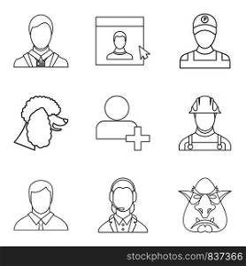 Costume icons set. Outline set of 9 costume vector icons for web isolated on white background. Costume icons set, outline style