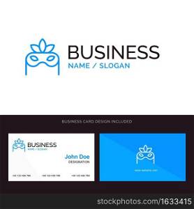 Costume, Mask, Masquerade Blue Business logo and Business Card Template. Front and Back Design