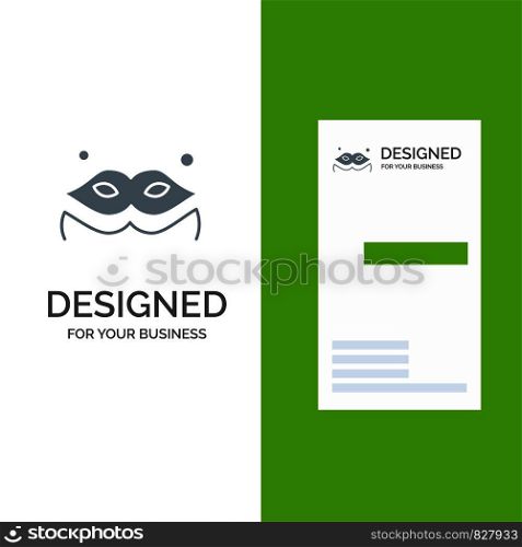 Costume, Mask, Masquerade Grey Logo Design and Business Card Template