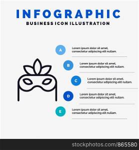 Costume, Mask, Masquerade Line icon with 5 steps presentation infographics Background
