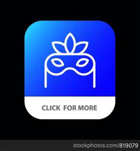 Costume, Mask, Masquerade Mobile App Button. Android and IOS Line Version