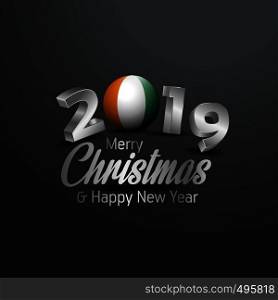 Cote d Ivoire / Ivory Coast Flag 2019 Merry Christmas Typography. New Year Abstract Celebration background