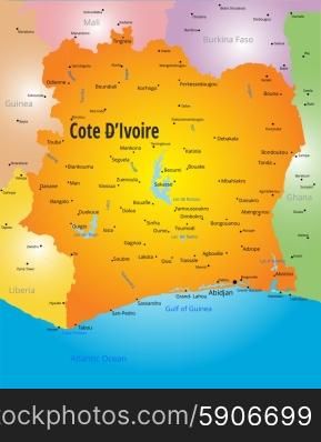 Cote d Ivoire map. Vector color map of Cote d Ivoire country