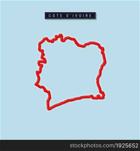 Cote d Ivoire or Ivory Coast bold outline map. Glossy red border with soft shadow. Country name plate. Vector illustration.. Cote d Ivoire or Ivory Coast bold outline map. Vector illustration