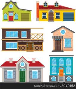 Cottage house flat vector icons. Cottage house flat vector icons. Architecture building, home with door and window illustration