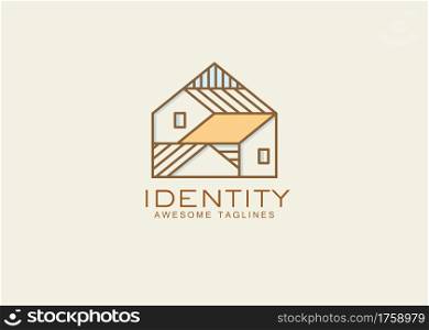 cottage line art emblem minimalist logo vector illustration template design. home, house, lodging logo design
