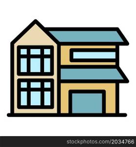 Cottage with garage icon. Outline cottage with garage vector icon color flat isolated. Cottage with garage icon color outline vector