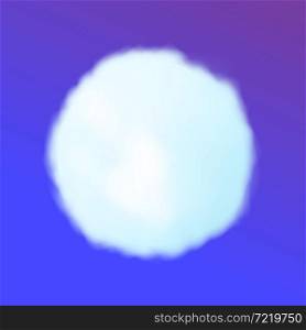 Cotton ball pom or round snowball isolated on purple background. Vector pastel blue round fluffy cloud.. Cotton ball pom or round snowball isolated on purple background. Pastel blue round fluffy cloud.