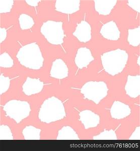 Cotton candies on stick seamless pattern, fluffy sugar cloud desserts on pink. Vector vanilla candyfoss, sweet snack food background or wallpaper design. Cotton Candy on Stick Cloud Sugar Seamless Pattern