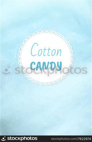 Cotton candy holiday treats logo, fluffy candyfloss of blue color. Vector blueberry taste confectionery made of sugar, summer trip for kids, airy sweetness. Cotton Candy Holiday Treats Logo Fluffy Candyfloss