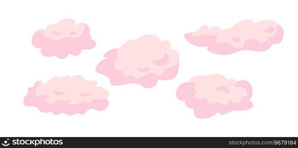 Cotton candy like fluffy clouds 2D cartoon object. Puffy cloudscape isolated vector item white background. Joy enjoy. Magic atmosphere. Dream dreamy weather forecast color flat spot illustration. Cotton candy like fluffy clouds 2D cartoon object