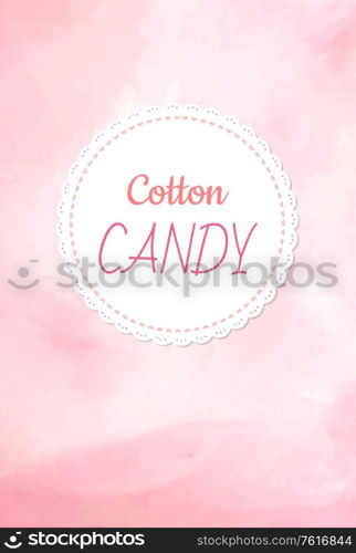 Cotton candy logo, fluffy candyfloss of pink color. Vector raspberry, cherry or strawberry taste confectionery made of sugar, candy background, summer trip for kids. Cotton Candy Logo, Fluffy Candyfloss of Pink Color