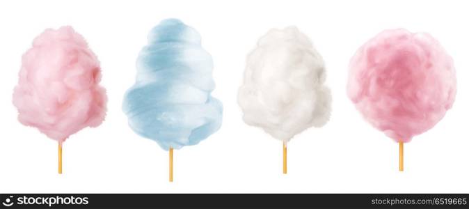 Cotton candy. Sugar clouds 3d vector icon set