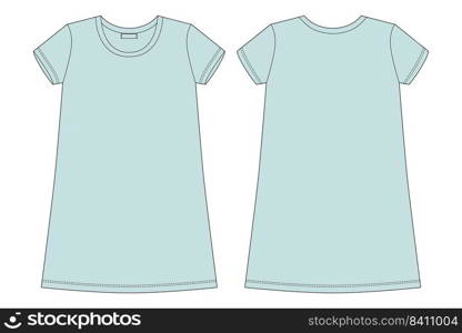 Cotton chemise technical sketch. Eggshell blue color. Nightdress for woman. Sleepwear CAD mockup. Back and front view. Design for packaging, fashion catalog. Fashion vector illustration. Cotton chemise technical sketch. Eggshell blue color. Nightdress for woman.