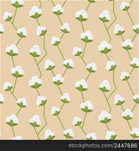 Cotton decorative seamless pattern wtih white fluffy flowers vector illustration. Cotton seamless pattern