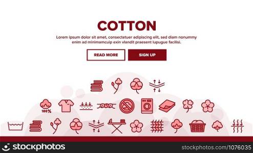 Cotton Fabric Landing Web Page Header Banner Template Vector. Textile Cotton Material Clothes, Washing Machine And Ironing Board Illustration. Cotton Fabric Landing Header Vector