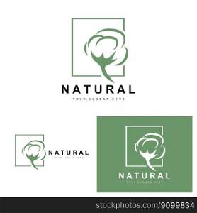 Cotton Logo, Natural Biological Organic Plant Design, Beauty Texti≤and Clothing Vector, Soft Cotton Flowers