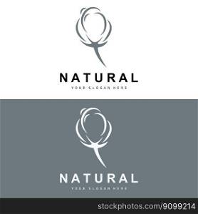 Cotton Logo, Natural Biological Organic Plant Design, Beauty Textile and Clothing Vector, Soft Cotton Flowers