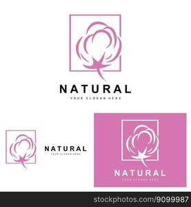 Cotton Logo, Natural Biological Organic Plant Design, Beauty Textile and Clothing Vector, Soft Cotton Flowers