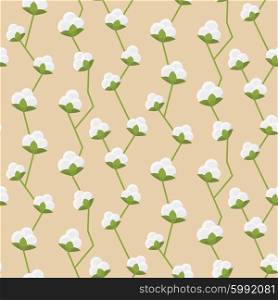 Cotton seamless pattern. Cotton decorative seamless pattern wtih white fluffy flowers vector illustration