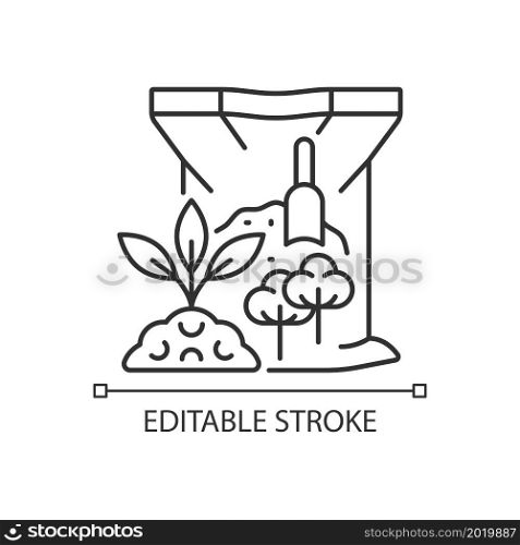 Cottonseed meal linear icon. Organic soil and plants supplement. Cotton byproduct used as feeding. Thin line customizable illustration. Contour symbol. Vector isolated outline drawing. Editable stroke. Cottonseed meal linear icon