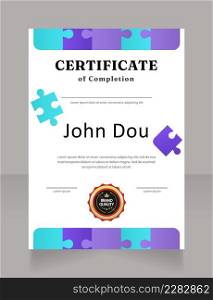 Couch professional class completion certificate design template. Vector diploma with customized copyspace and borders. Printable document for awards and recognition. Fraunces Bold font used. Couch professional class completion certificate design template