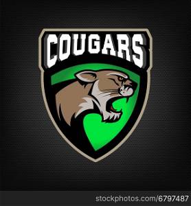 Cougars. sport team emblem. Design element for logo, label, emblem, sign. Vector illustration.