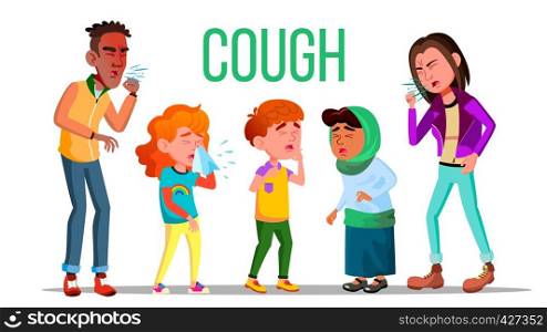 Cough People Vector. Coughing Concept. Sick Child, Teen. Sneeze Person Virus Illustration. Cough People Vector. Coughing Concept. Sick Child, Teen. Sneeze Person. Virus, Illness. Illustration