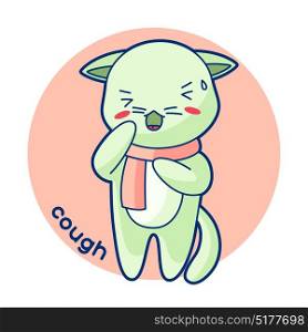 Cough sick cute kitten. Illustration of kawaii cat. Cough sick cute kitten. Illustration of kawaii cat.