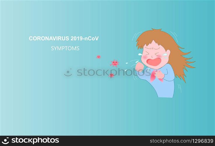 Coughing Cartoon Character of Coronavirus (Covid-19 or 2019-ncov).Symptoms and infected person.Wuhan Pathogen virus. Prevention against Virus and Infection Concept.Cartoon cute Vector Illustration.