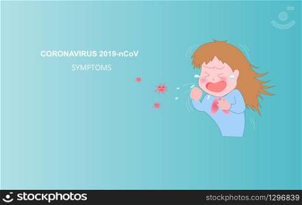 Coughing Cartoon Character of Coronavirus (Covid-19 or 2019-ncov).Symptoms and infected person.Wuhan Pathogen virus. Prevention against Virus and Infection Concept.Cartoon cute Vector Illustration.