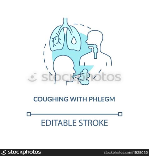 Coughing with phlegm blue concept icon. Pneumonia symptom abstract idea thin line illustration. Mucus production. Sputum buildup in lungs. Vector isolated outline color drawing. Editable stroke. Coughing with phlegm blue concept icon