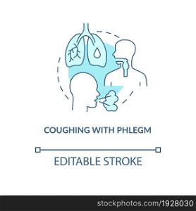 Coughing with phlegm blue concept icon. Pneumonia symptom abstract idea thin line illustration. Mucus production. Sputum buildup in lungs. Vector isolated outline color drawing. Editable stroke. Coughing with phlegm blue concept icon