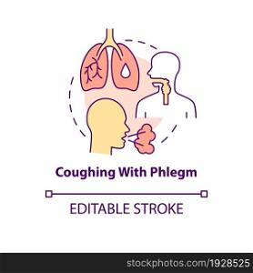 Coughing with phlegm concept icon. Pneumonia symptom abstract idea thin line illustration. Mucus production. Coming into contact with allergen. Vector isolated outline color drawing. Editable stroke. Coughing with phlegm concept icon