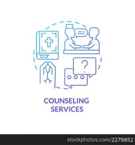 Counseling services blue gradient concept icon. Patient support program. Long term hospice care abstract idea thin line illustration. Isolated outline drawing. Myriad Pro-Bold fonts used. Counseling services blue gradient concept icon