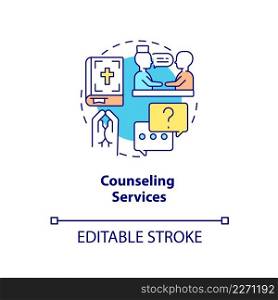 Counseling services concept icon. Patient support. Long term hospice care abstract idea thin line illustration. Isolated outline drawing. Editable stroke. Arial, Myriad Pro-Bold fonts used. Counseling services concept icon