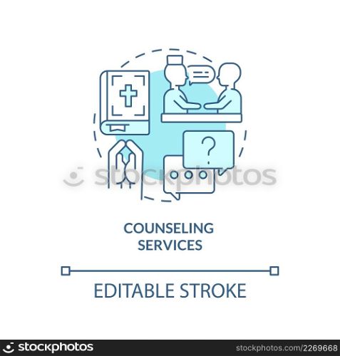 Counseling services turquoise concept icon. Patient support. Long term hospice care abstract idea thin line illustration. Isolated outline drawing. Editable stroke. Arial, Myriad Pro-Bold fonts used. Counseling services turquoise concept icon