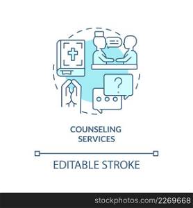 Counseling services turquoise concept icon. Patient support. Long term hospice care abstract idea thin line illustration. Isolated outline drawing. Editable stroke. Arial, Myriad Pro-Bold fonts used. Counseling services turquoise concept icon