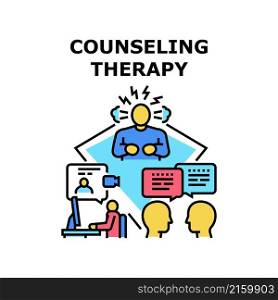 Counseling therapy psyhology mental help. psyhologist support. online session. patient advice. mind problem treatment vector concept color illustration. Counseling therapy icon vector illustration