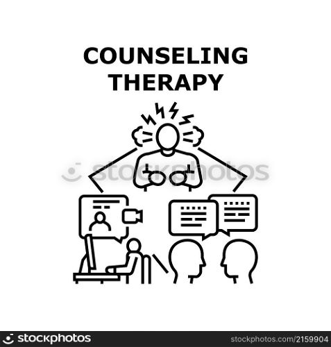Counseling therapy psyhology mental help. psyhologist support. online session. patient advice. mind problem treatment vector concept black illustration. Counseling therapy icon vector illustration