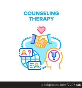 Counseling Therapy Vector Icon Concept. Psychological Counseling Therapy And Online Consultation With Psychotherapist Or Doctor. Professional Consult Session With Specialist Color Illustration. Counseling Therapy Vector Concept Illustration