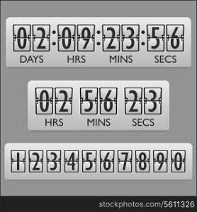 Countdown clock timer mechanical numbers board panel indicator display vector illustration