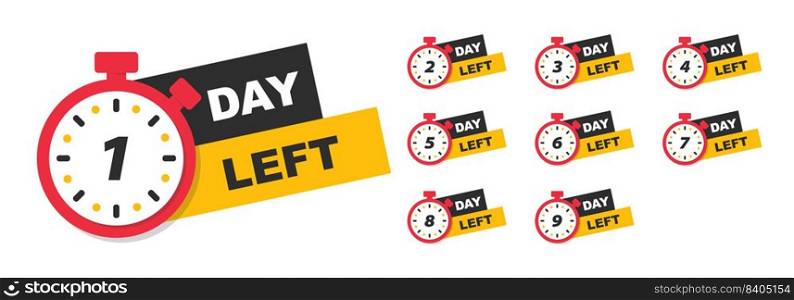 Countdown day banner with timer. Countdown left days to go. Collection labels with number of count down time. Vector illustration.. Countdown day banner with timer. Countdown left days to go. 