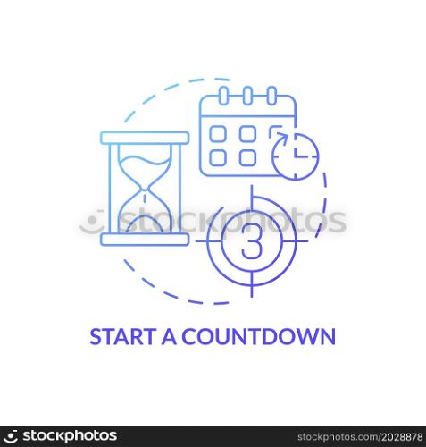 Countdown gradient concept concept icon. Start boosting customer engagement. Small business marketing strategy abstract idea thin line illustration. Vector isolated outline color drawing. Countdown to event concept icon