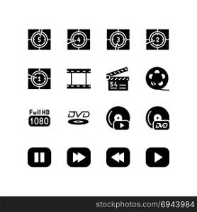 Countdown timer and media player buttons icon set