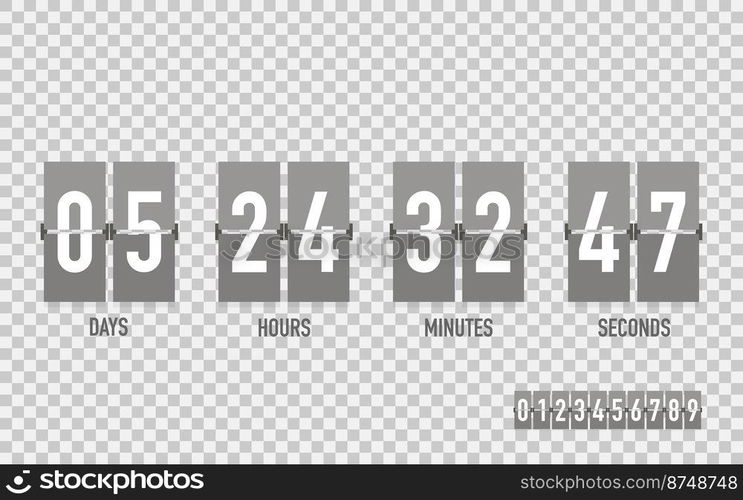 Countdown timer on isolated background, vector illustration