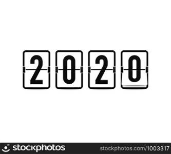 Countdown to new year 2020. Retro flip clock on black background. Template of greeting cards. Vector stock illustration.. Countdown to new year 2020. Retro flip clock on black background. Template of greeting cards. Vector illustration.