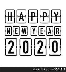 Countdown to new year 2020. Retro flip clock on black background. Template of greeting cards. Vector stock illustration.. Countdown to new year 2020. Retro flip clock on black background. Template of greeting cards. Vector illustration.